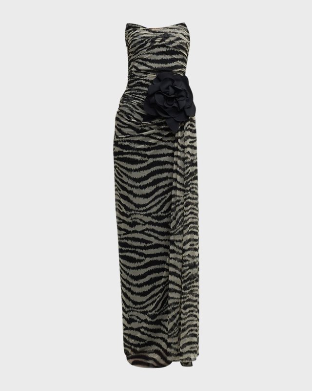 Strapless Animal-Print Column Gown